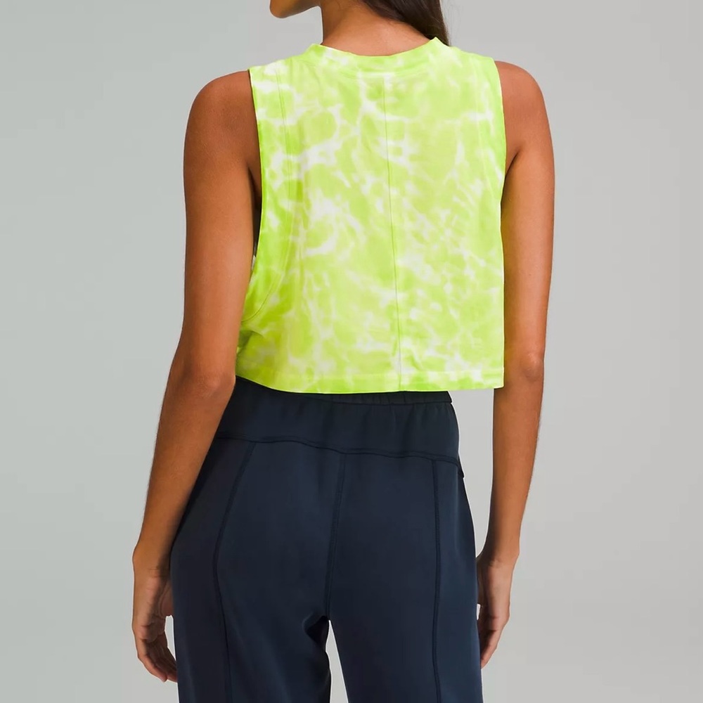 Lululemon All‎ Yours Cropped Cotton Tank Top Tie Dye Eccentric Lime Size 4 NWT - Picture 2 of 5